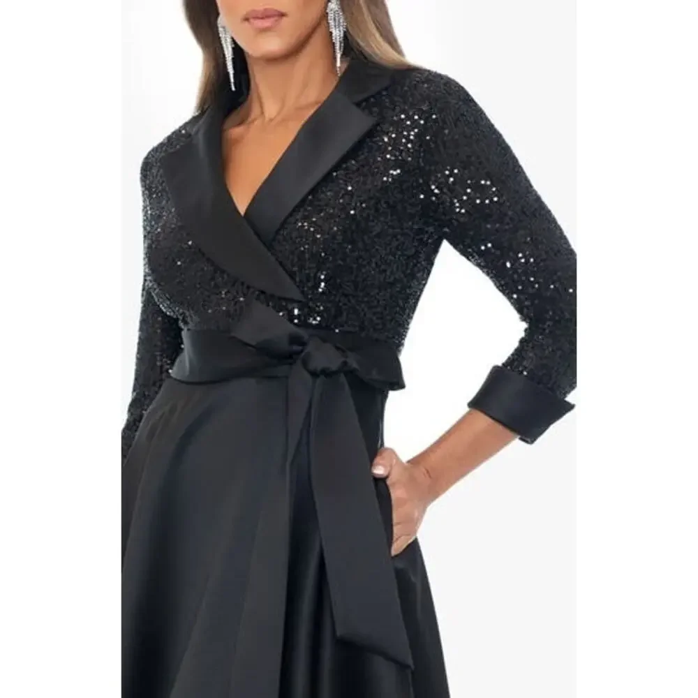 Xscape Women's Evening Sequin Long Sleeve Tux Ballgown Black Size 6 NWT - Picture 3 of 12